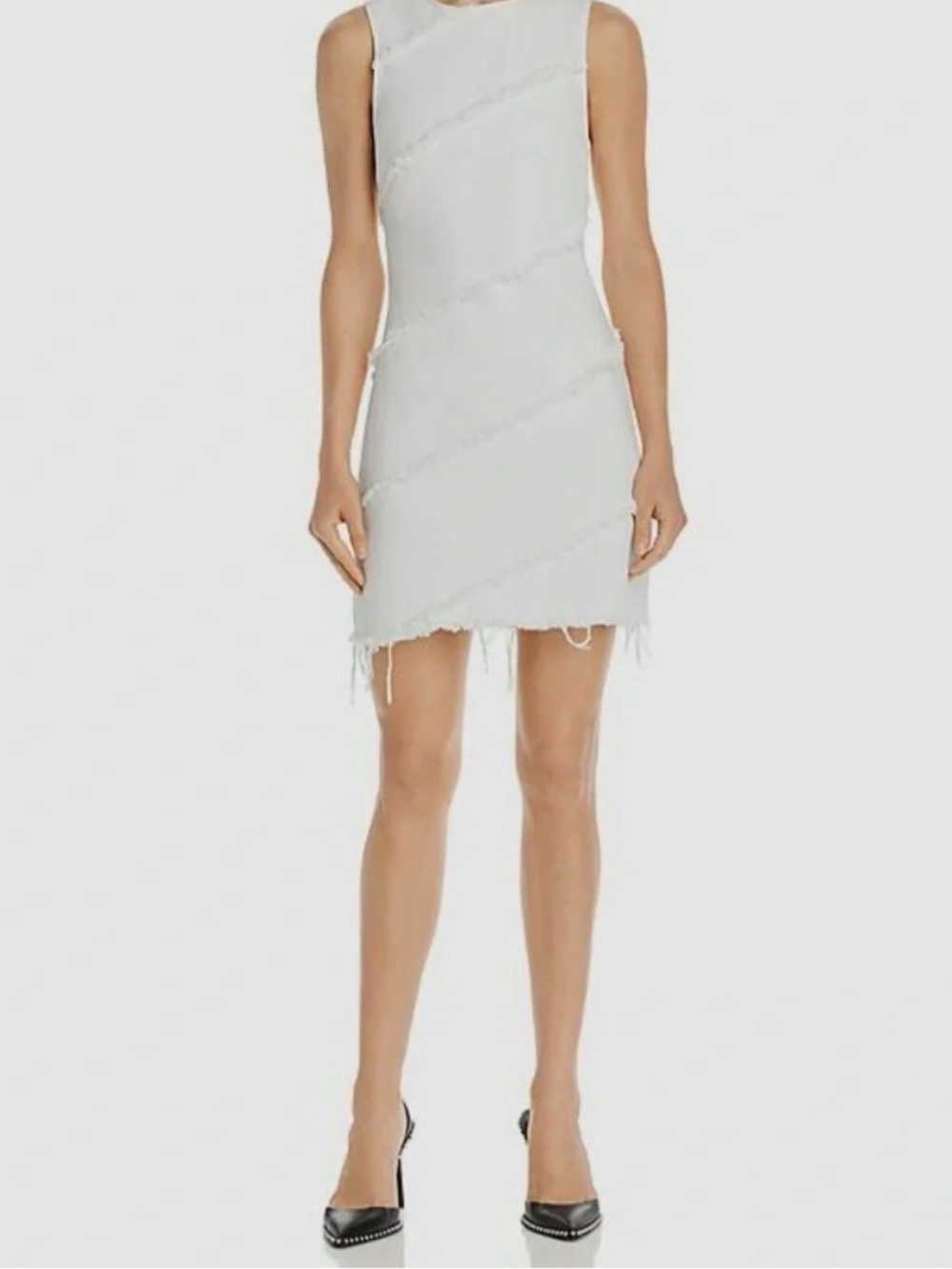 Alexander Wang White Denim Diagonal Seamed Gold Back Zipper Mini Dress